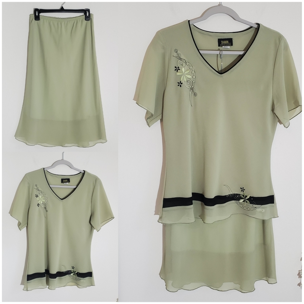 SHAWN Design Embroidered Blouse Skirt Set